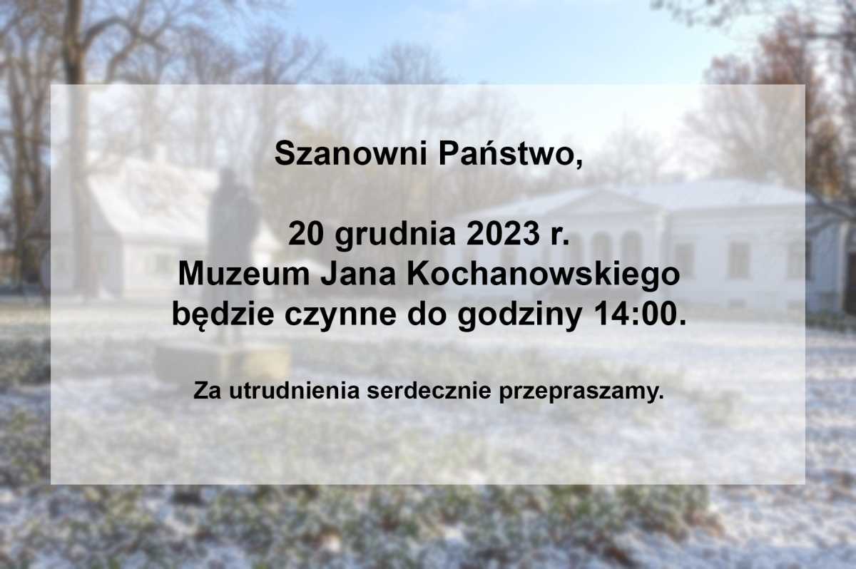 Godziny pracy Muzeum 20.12.2023 r.
